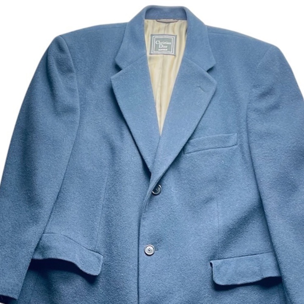 Christian Dior Men Overcoat Pure Wool Blue Large Vintage Monsieur Luxury‎ Coat